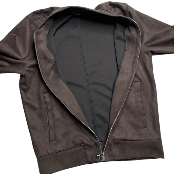 Banana Republic Faux Suede Chocolate Brown Bomber Jacket Men’s Medium - Picture 11 of 14